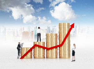 Business people are looking for success. New York city background