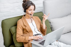 Woman working online from home